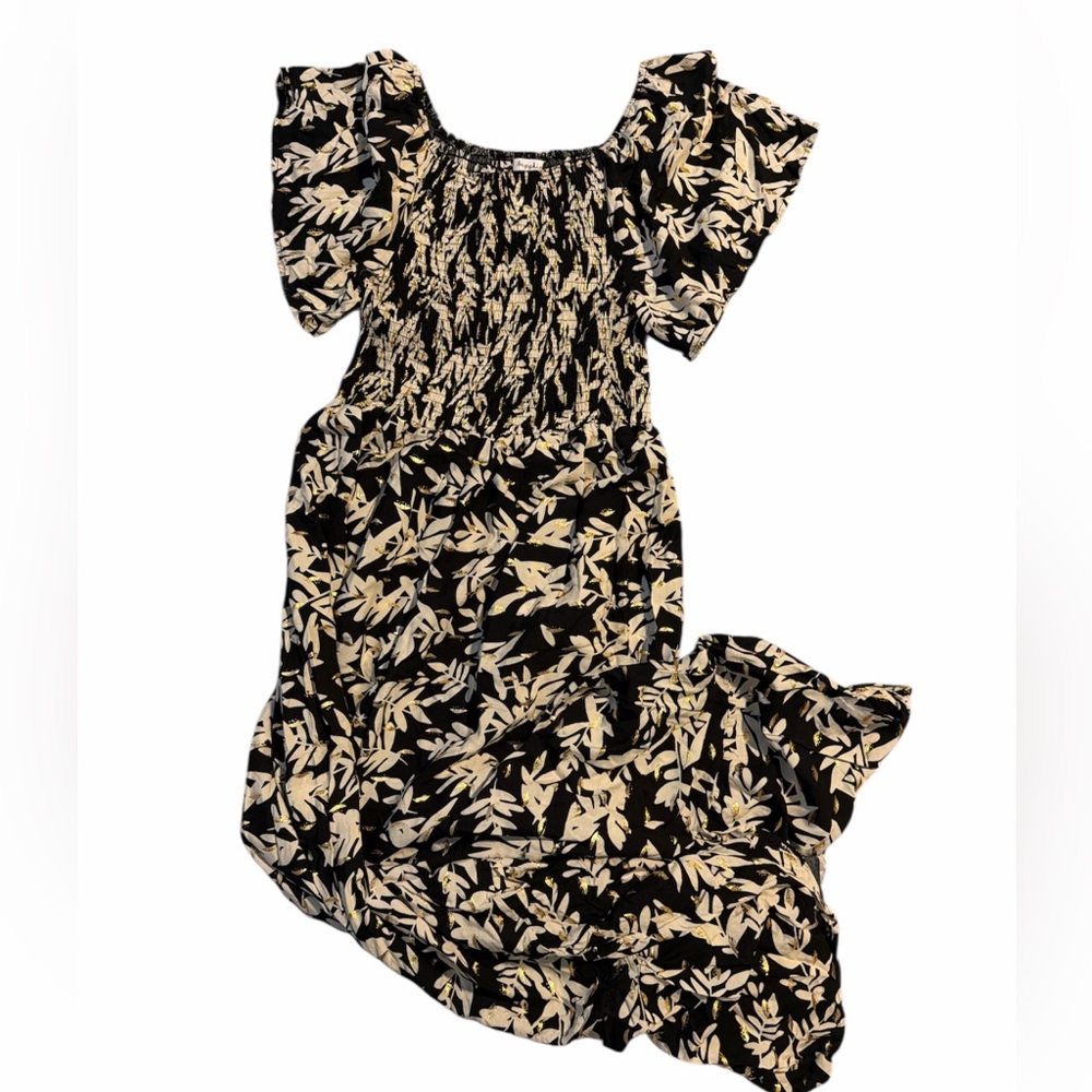 Sapphire sz L Black and Cream Leaf Print Dress